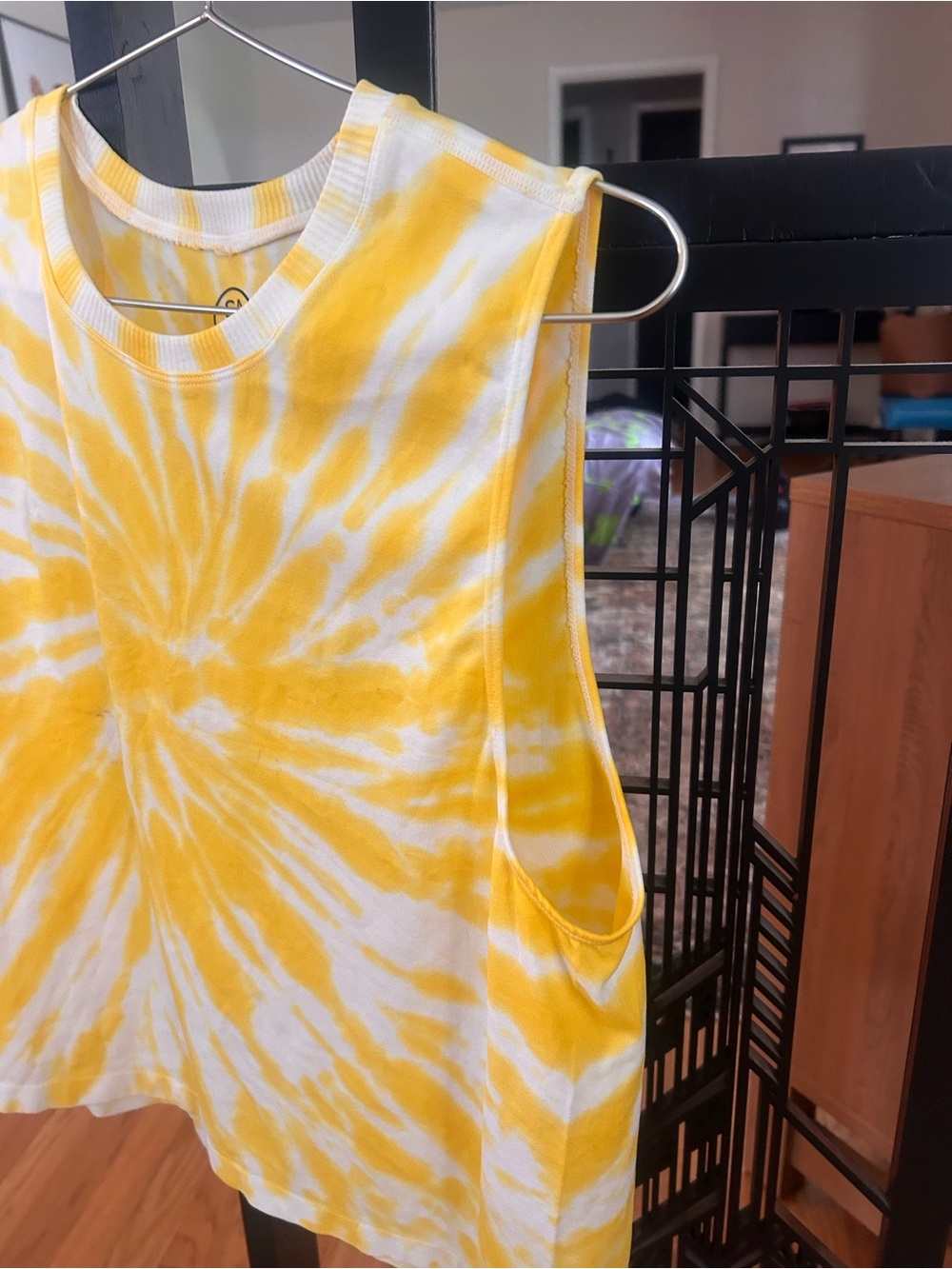 Yellow Tie-Dye Sleeveless Tank Top - Women's Casual Crewneck